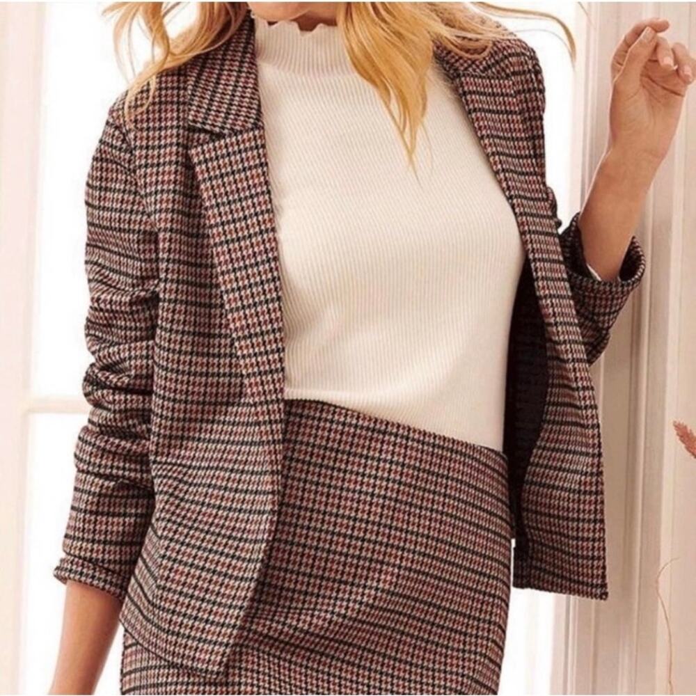 Maurices Houndstooth Plaid Open Front Crop Blazer Jacket Size XXL